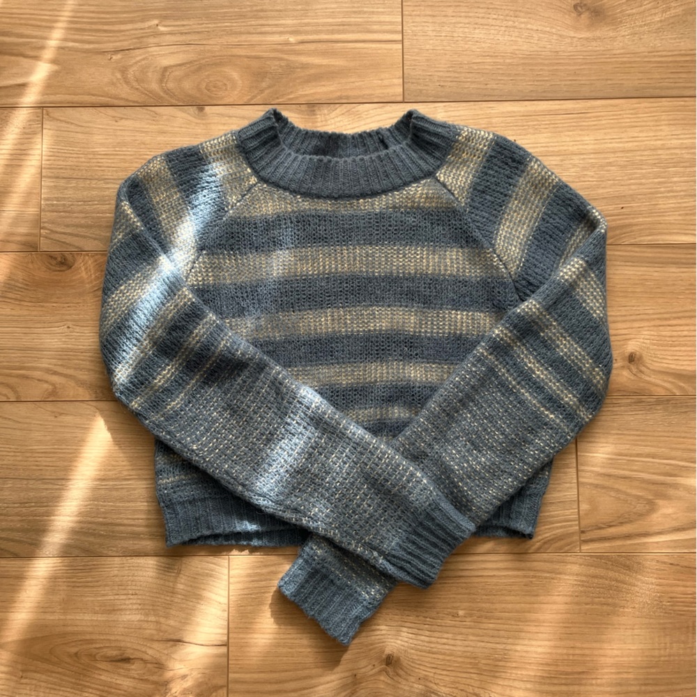 Striped Blue Zara Soft Knit Cropped Sweater